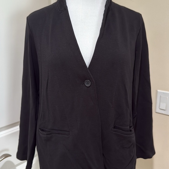 Eileen Fisher Single Button Long Sleeve Medium Weight Black Jacket Size Large - Picture 2 of 7